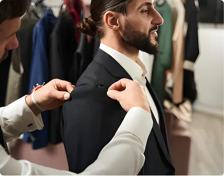 Tailor altering a men's suit jacket for a perfect fit