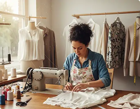 Professional tailor sewing a women’s blouse during expert tops and blouse alteration service